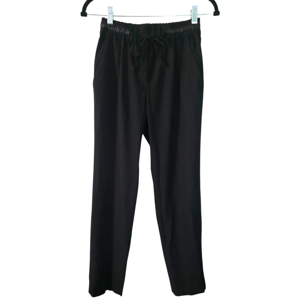 Zara‎ Basic Black Drawstring Waist Pull On Trousers with Faux Leather Trim XS